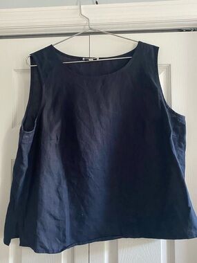Tamotsu New York 100% Linen Women's Navy Sleeveless Tank Top